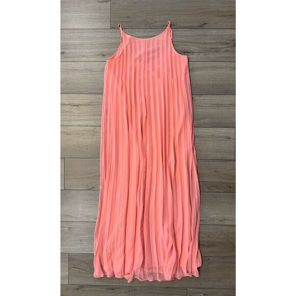 BCBGeneration Dress Women's S Small Maxi Long Pleated Neon Orange Long Coral - Picture 3 of 3